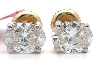 NEW! 2 Carat Diamond Solitaire Stud Screw Back Earrings in 14k Yellow Gold