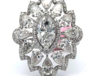 4.70 Carat Diamond Flower Lace Cluster Vintage Inspired Ring in 14k White Gold
