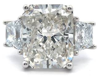 13.29 Carat Diamond Radiant & Trapezoid Diamond Ring in 14k White Gold