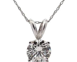 1.55 Carat Diamond Round Solitaire Pendant Necklace in 14k White Gold