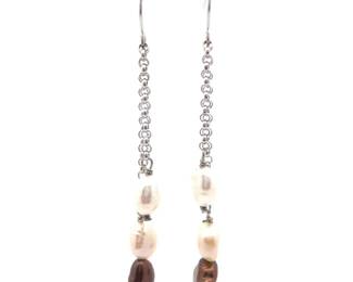 Baroque Neutral Freshwater Pearl Triple Drop Linear Earrings