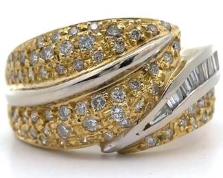 1 Carat Pavé Natural Diamond Leaf Wrap Estate Ring in 18k Two-Tone Gold