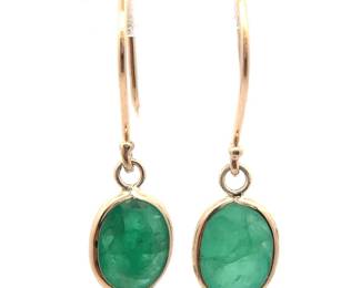 2.25 Carat Natural Emerald Oval Bezel Drop Earrings in 14k Yellow Gold