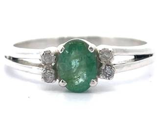 Oval Natural Emerald & Diamond Split Shank Ring