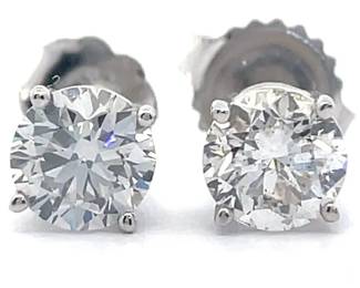 1.50 Carat Natural Diamond Round Solitaire Stud Earrings in 14k White Gold