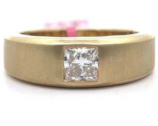 NEW! Gent's 1 Carat Diamond Solitaire Beveled Ring in Yellow Gold