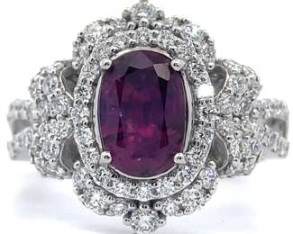 2.91 Carat Rare, Unheated Kashmir Sapphire & Natural Diamond Ring in Platinum