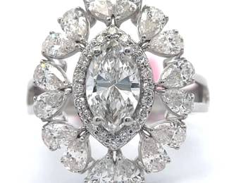 NEW! 3.05 Carat Diamond Oval Trellis Flower Cluster Ring in 14k White Gold
