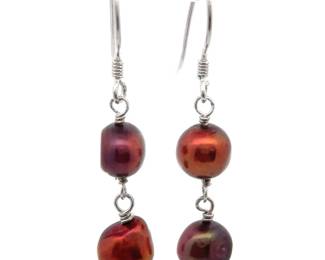 Baroque Cranberry Freshwater Pearl Drop Earrings