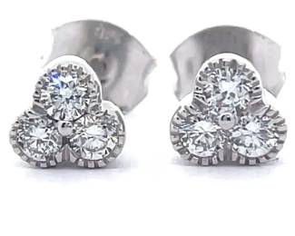NEW! 0.35 Carat Diamond Three-Stone Cluster Flower Stud Earrings