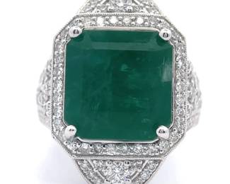 NEW! Oscar Friedman 12.24 Carat Natural Emerald & Natural Diamond Halo Ring in Platinum