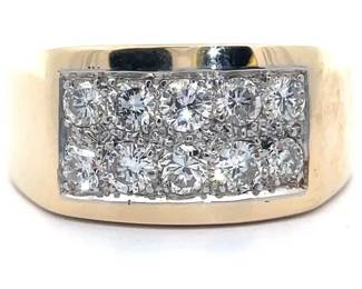 Men's 1 Carat Natural Diamond Dual Row Ring in 14k Yellow Gold