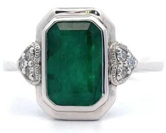 2.82 Carat Natural Emerald & Diamond Bezel Heart Ring in Platinum