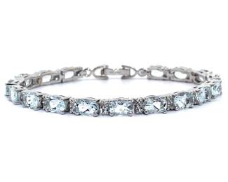 NEW! 12.25 Carat Natural Aquamarine & White Topaz Tennis Bracelet
