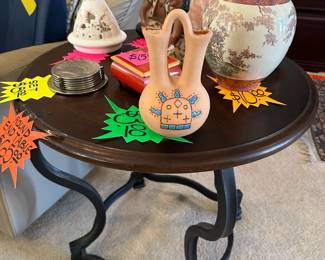 Round Wood and Metal Table - Decor Glass