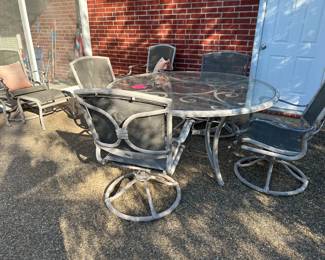 Large Outside Metal Table Set with Nine Pieces
