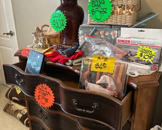 Dresser and Mirror - Lamp - sewing Boxes -Sheets