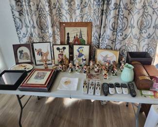 Many Completed Disney cross stitch items. Flambro Figures.