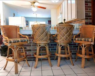 Set of 4 Rattan Barstools