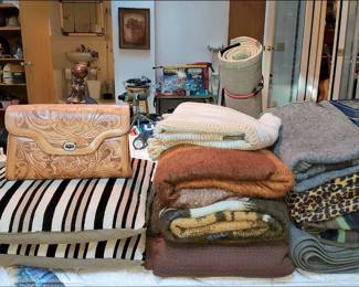 Tooled Leather Bag, Blankets