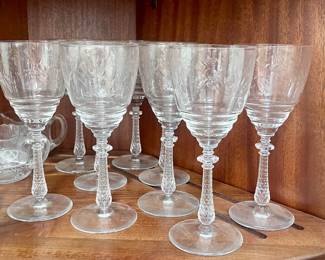 Vintage Etched Glass Goblets/Wine Glasses
