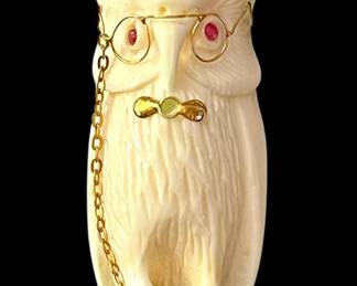 14K Gold Eye Glasses & Ruby Eyes - Owl Pendant 