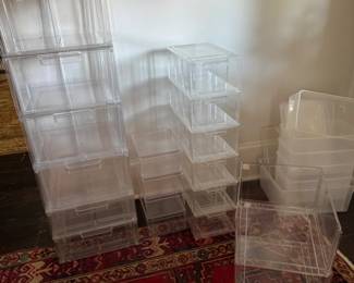 multiple container store acrylic drawers and closet organizer boxes
