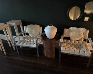 vintage chairs, travertine plant stands