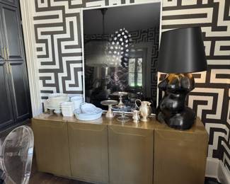 four hands brass buffet, art and artisan lamp.