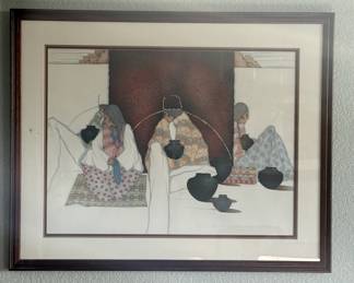 Lot #90 Signed 1983 Native American Style Print Three Women with Pots by Artist