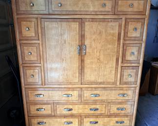 Lot #37 Vintage Henredon Circa East Bedroom Set With Armoire, Two Night Stands and Head Board