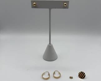 Lot #8 Gold Earrings Set Including Round Studs, Hoop Style, and Striped Circular Studs