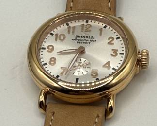 Lot #13 Shinola Gold Tone Stainless Steel Watch with Tan Leather Strap