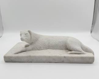 Lot #108 White Marble Dog Figurine on Rectangular Base Sculpture
