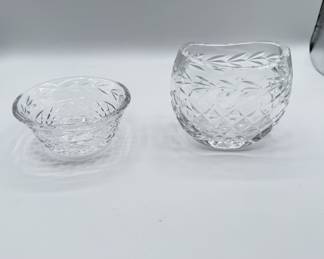 Lot #63 Clear Cut Crystal Waterford Bowls with Intricate Leaf and Diamond Pattern