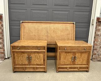 Lot #37 Vintage Henredon Circa East Bedroom Set With Armoire, Two Night Stands and Head Board