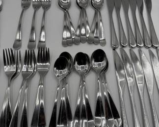 Lot #248 Stainless Steel Flatware Set with Knives, Forks, Spoons in Various Sizes