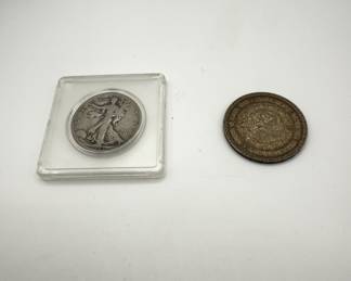 Lot #29 1933 Walking Liberty Half Dollar Coin and 1962 Mexico Un Peso Silver Coin