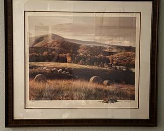 Lot #116 Framed Landscape Print of Autumn Rural Scene with Barn and Sheep by Adolf Sehring Limited Edition