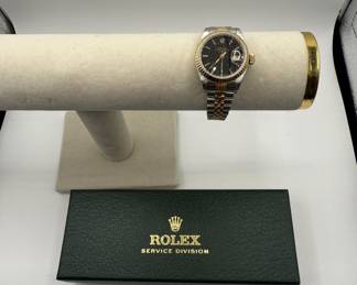 Lot #4 Vintage Rolex Oyster Perpetual Date Black Dial Stainless Steel and 18K Gold Watch with Jubilee Bracelet Rolex 69173