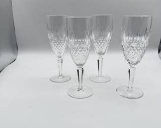 Lot #62 Set of Four Waterford "Colleen" Continental Cut Glass Champagne Flutes with Waterford Etching