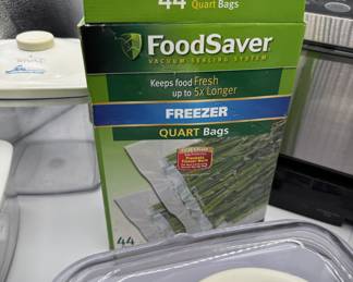 Lot #246 FoodSaver Vacuum Sealer System with Stainless Steel Design and Vacuum Storage Containers Plus Freezer Quart Bags