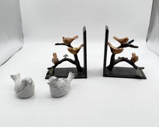 Lot #187 Decorative Metal Bird Bookends with White Bird Figurines