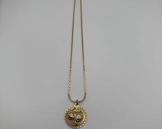Lot #10 Gold Clover Pendant Necklace Italian 14K Marked with Heart and 0.375 Hallmark