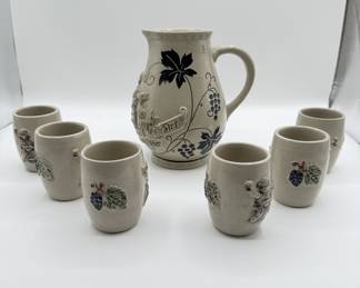 Lot #58 Vintage Gerz West Germany Ceramic Beer Stein Pitcher and Mugs Set with Grape Vine Motif