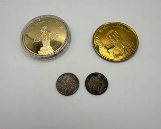 1886 Liberty Commemorative Coin, Donald J. Trump Coin, 1911 Dime, 1916 French Centimes.