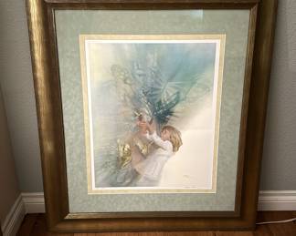 Lot #118 Limited Edition Carolyn Blish Signed Butterfly Girl Print Framed Wall Art Carolyn Blish Limited Edition Signed Print with Gold Frame and Butterfly Girl Image