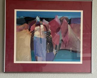 Lot #87 Abstract Lithograph Veloy Vigil Abstract Summer Celebration Taos New Mexico Framed Artwork