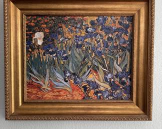 Lot #73 Iris Van Gogh Iris Floral Oil Painting with Gold Ornate Frame