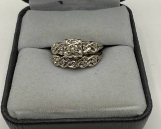 Lot #95 .15 Diamond and 14K White Gold Engagement and Wedding Ring